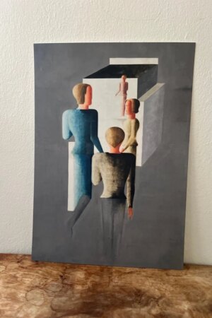 Vier figuren en een kubus - Oskar Schlemmer - 1 kunst kaart A4